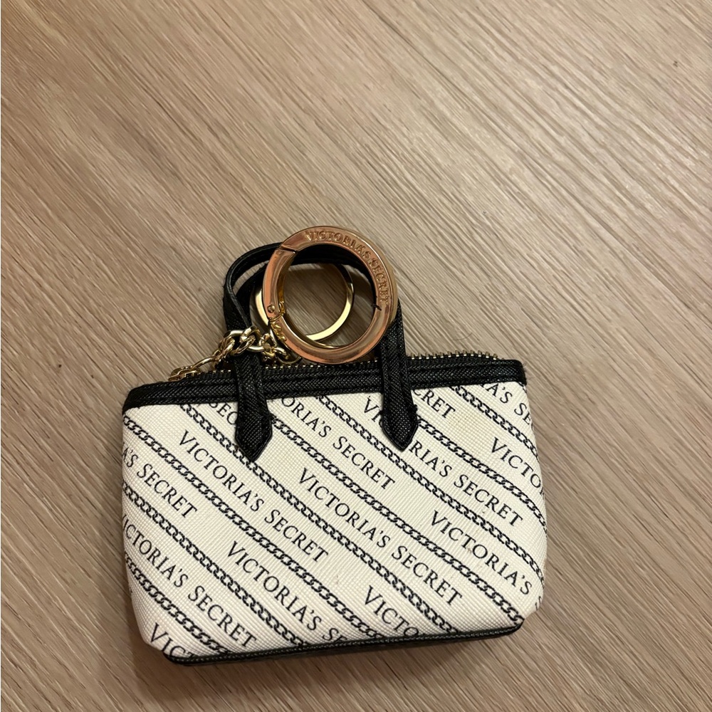 Victoria's Secret Black and Cream Tote Keychain